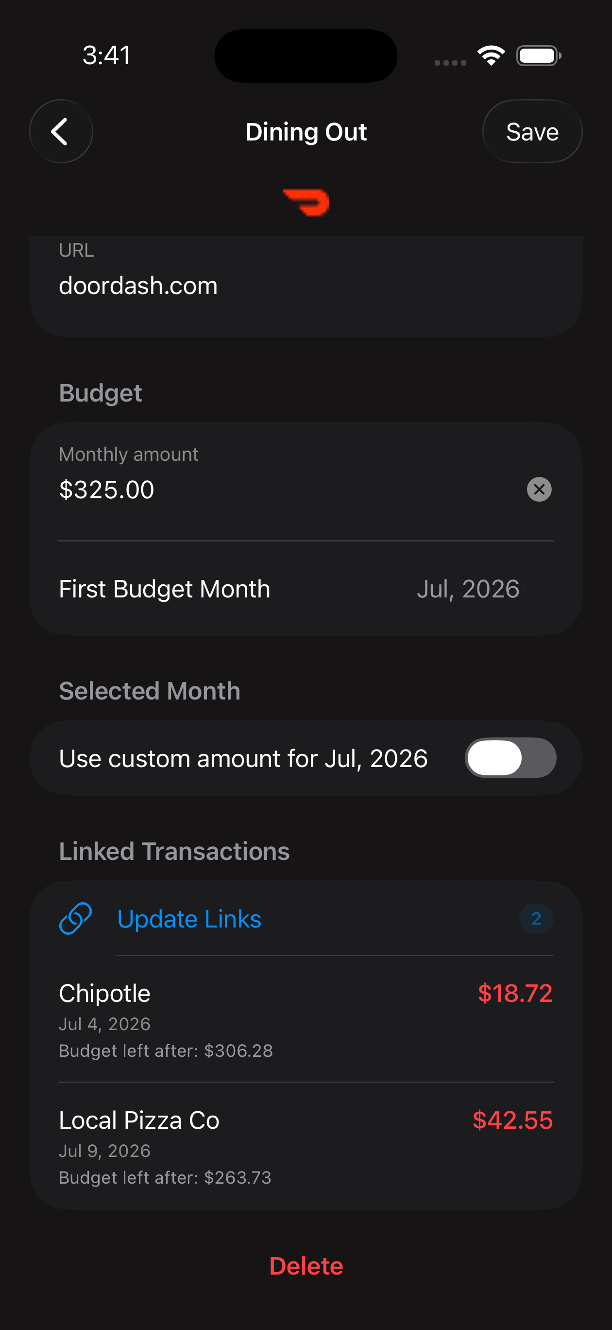 PlanIt monthly budget with linked transactions